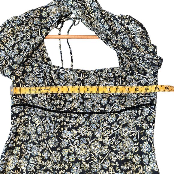 Free People Boheme Mini Dress Womens Size 4 Black Combo Long Sleeve Boho Ruffle - Picture 13 of 14